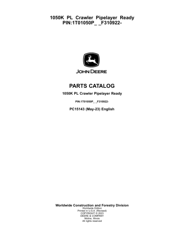 John Deere 1050K PL Crawler Loader Parts Manual - Neo Truck Manuals