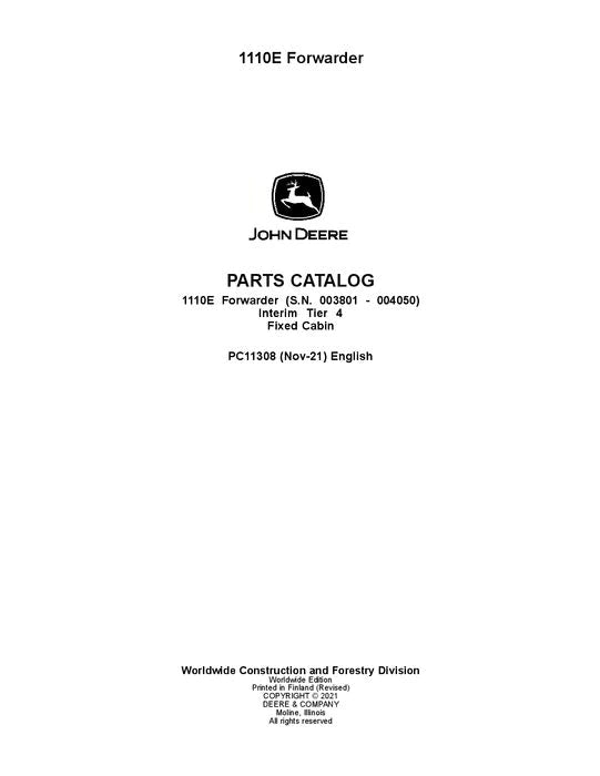 John Deere 1110E IT4 FFC Forwarder Parts Manual - Neo Truck Manuals