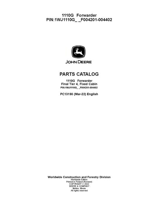 John Deere 1110G FT4 FFC Forwarder Parts Manual - Neo Truck Manuals