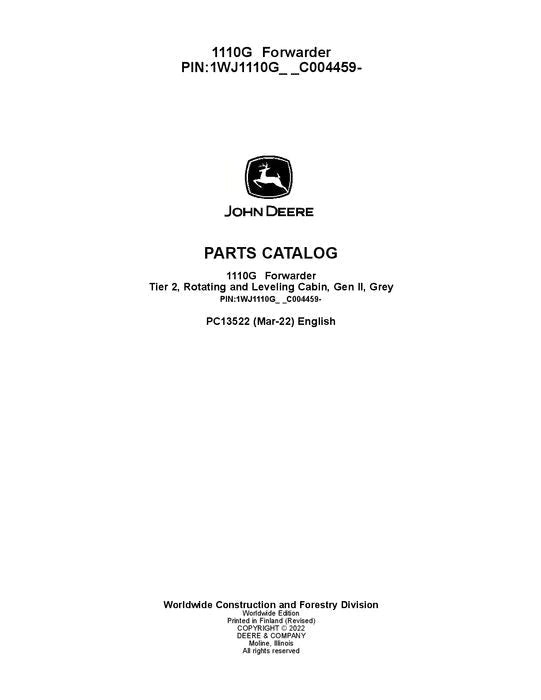 John Deere 1110G T2 RL Forwarder Parts Manual - Neo Truck Manuals