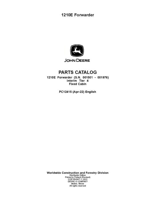 John Deere 1210E IT4 FFC Forwarder Parts Manual - Neo Truck Manuals