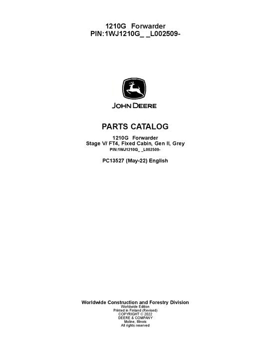 John Deere 1210G FT4 FFC Forwarder Parts Manual - Neo Truck Manuals
