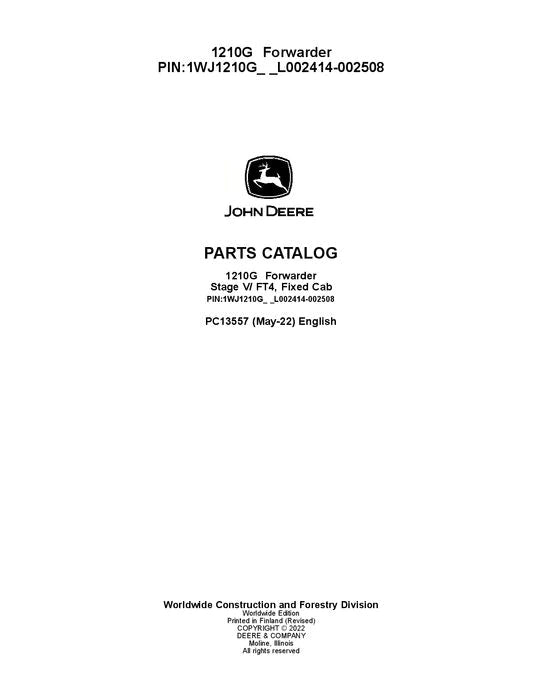 John Deere 1210G FT4 FFC Forwarder Parts Manual - Neo Truck Manuals