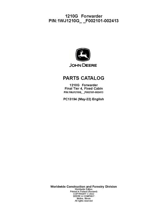 John Deere 1210G FT4 FFC Forwarder Parts Manual - Neo Truck Manuals