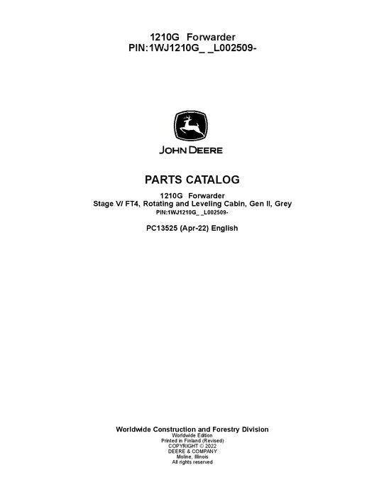John Deere 1210G FT4 RL Forwarder Parts Manual - Neo Truck Manuals