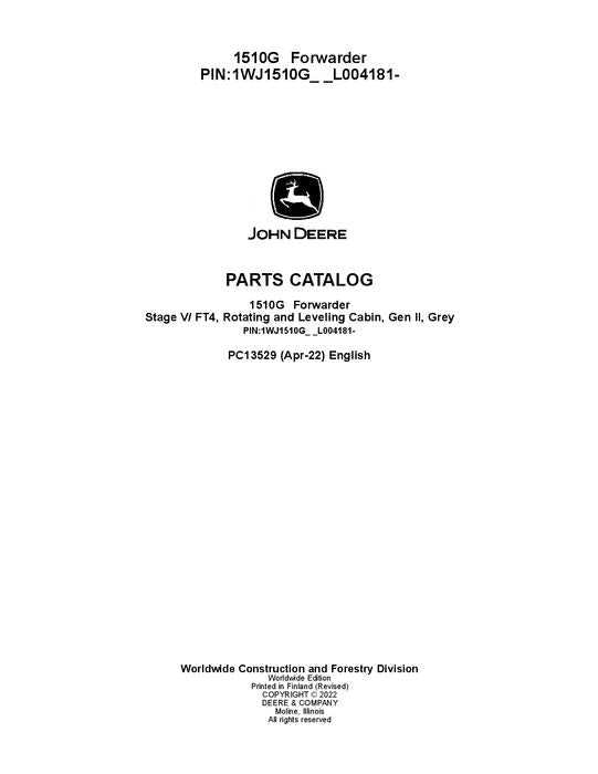 John Deere 1510G FT4 RL Forwarder Parts Manual - Neo Truck Manuals