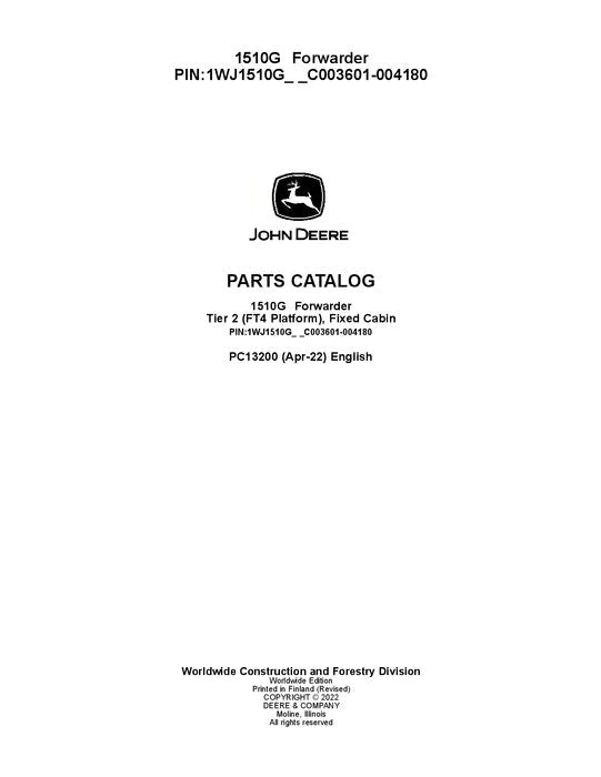 John Deere 1510G T2 FFC Forwarder Parts Manual - Neo Truck Manuals