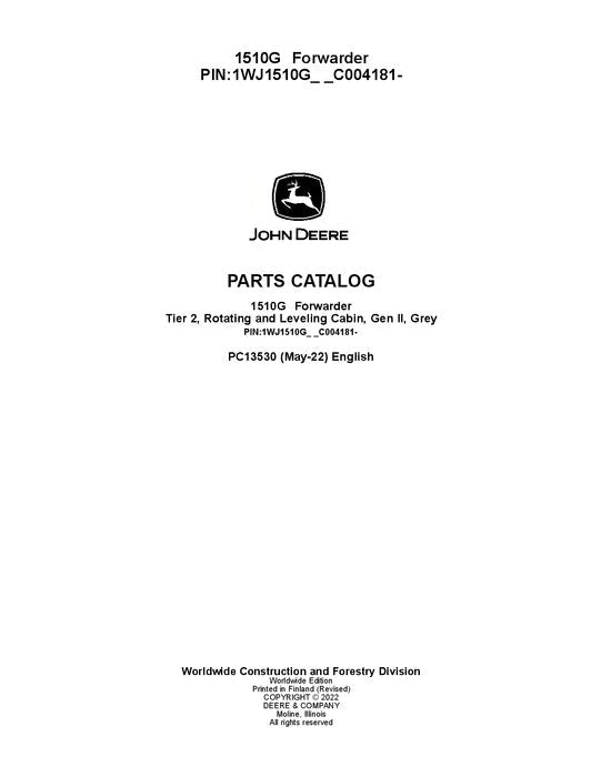 John Deere 1510G T2 RL Forwarder Parts Manual - Neo Truck Manuals