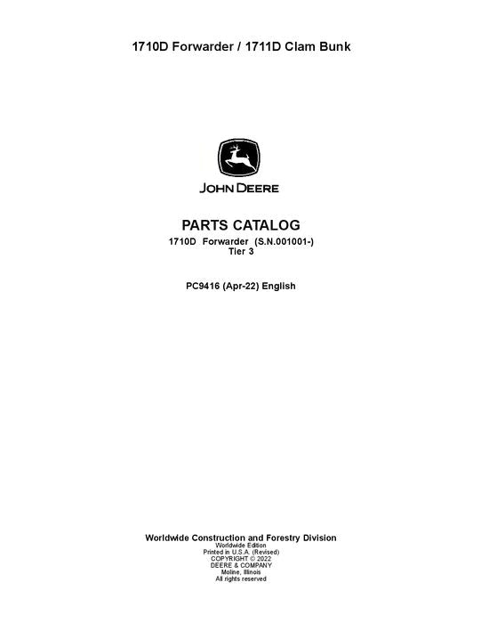John Deere 1710D T3, 1711D Forwarder Parts Manual - Neo Truck Manuals