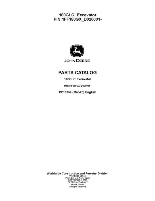 John Deere 180GLC G Series Excavator Parts Manual - Neo Truck Manuals