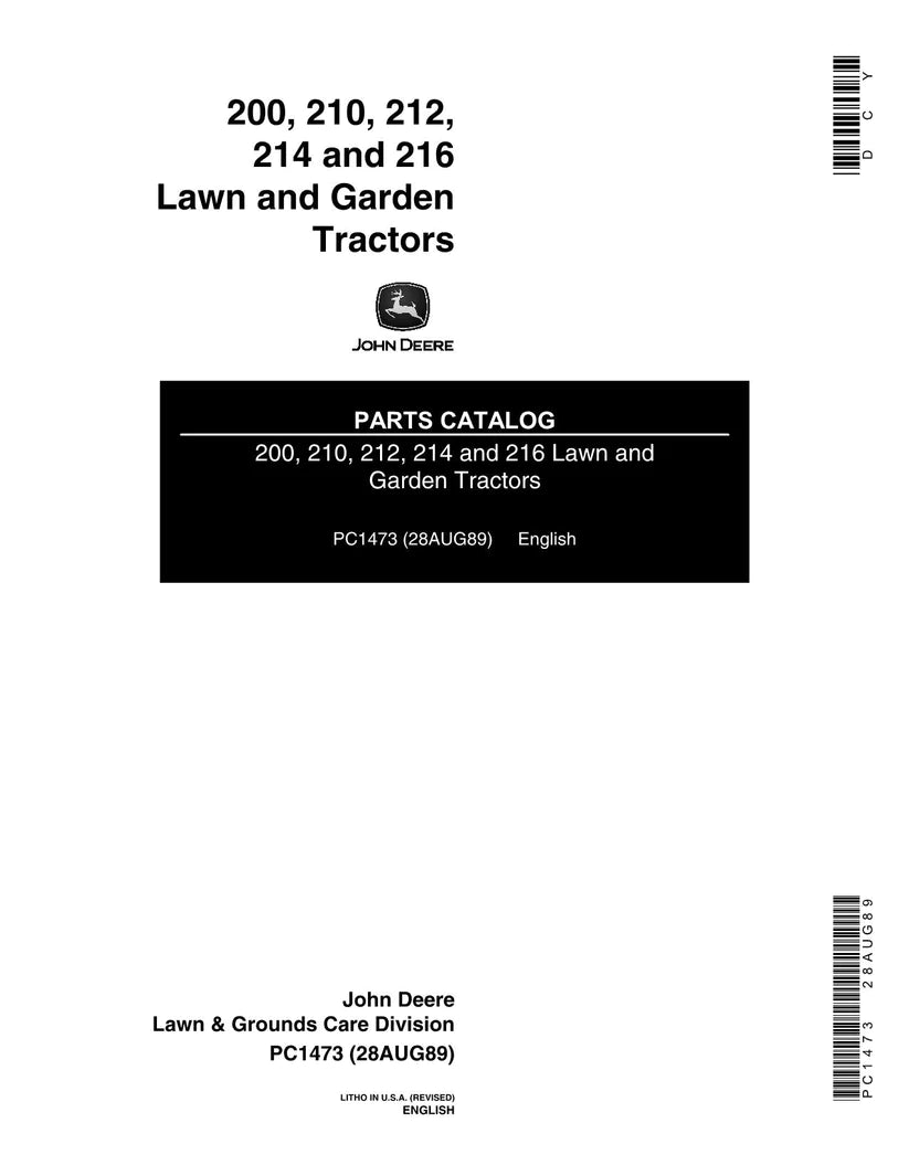 John Deere 200, 210, 212, 214, 216 Lawn & Garden Tractor Parts Manual - Neo Truck Manuals