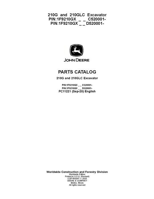 John Deere 210GLC G Series Excavator Parts Manual - Neo Truck Manuals