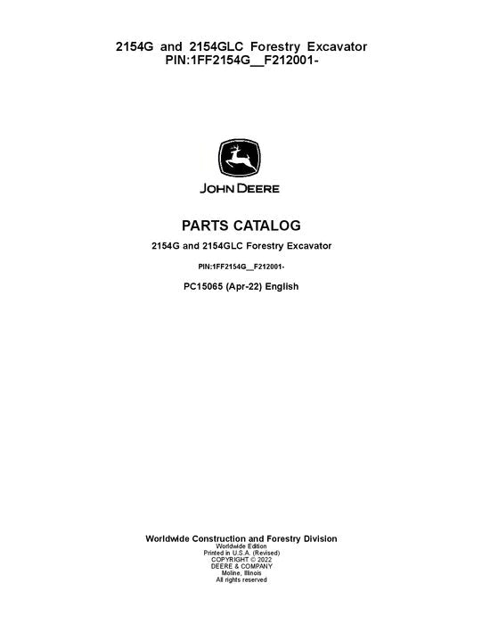 John Deere 2154G, 2154GLC Forestry Excavator Parts Manual - Neo Truck Manuals