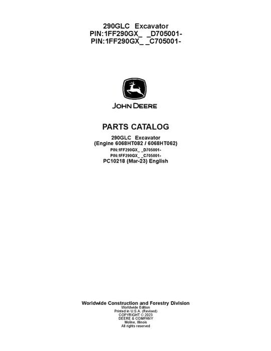 John Deere 290GLC G Series Excavator Parts Manual - Neo Truck Manuals