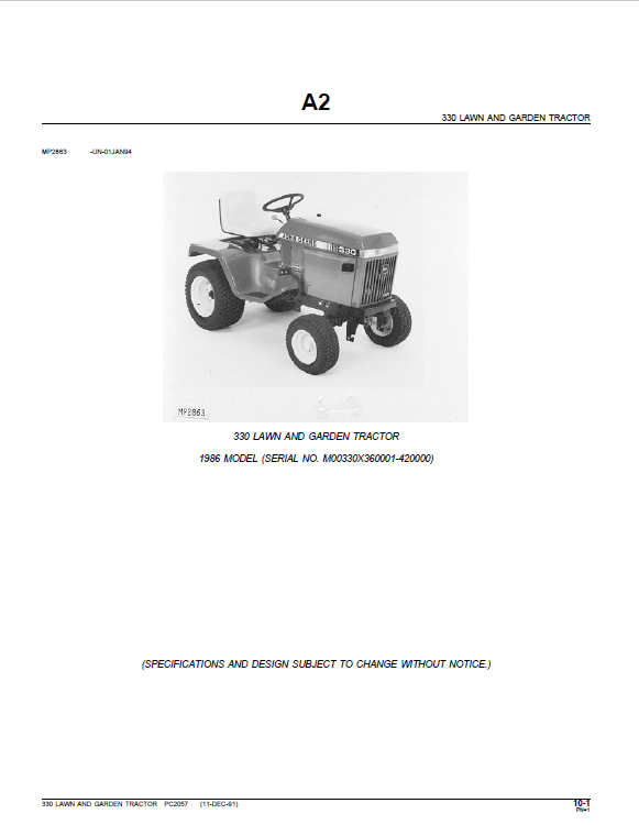 John Deere 330 Lawn & Garden Tractor Parts Manual - Neo Truck Manuals