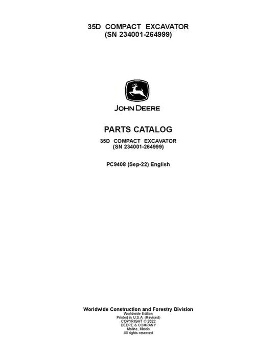 John Deere 35D D Series Excavator Parts Manual - Neo Truck Manuals