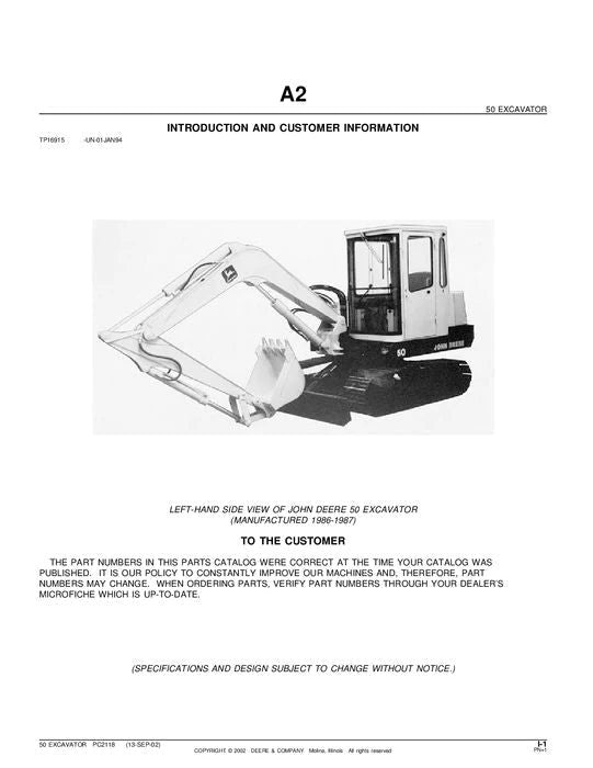 John Deere 50 Excavator Parts Manual - Neo Truck Manuals