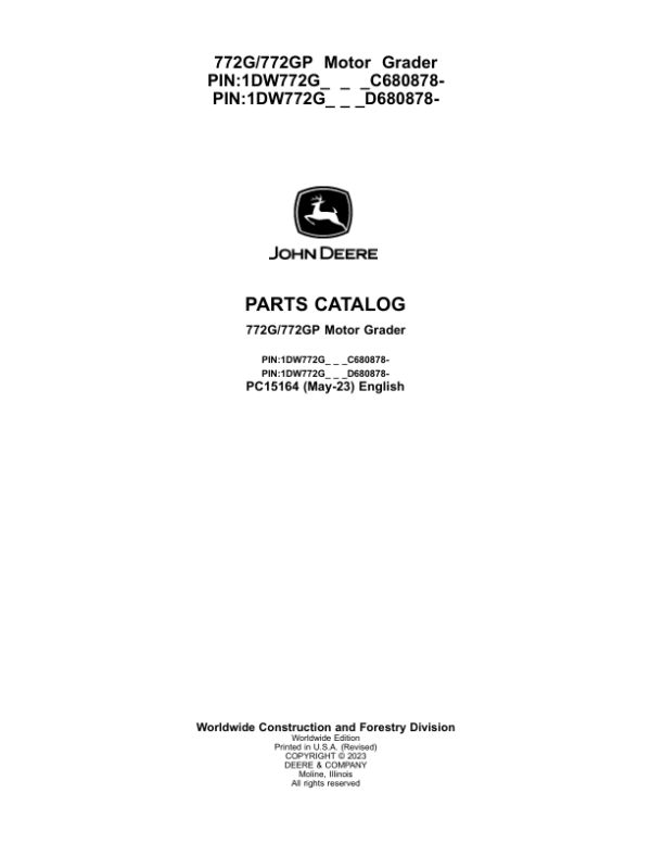 John Deere 772G, 772GP Motor Graders Parts Manual - Neo Truck Manuals
