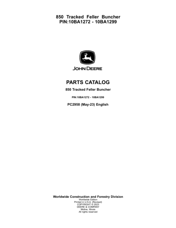 John Deere 850 Tracked Feller Buncher Parts Manual - Neo Truck Manuals