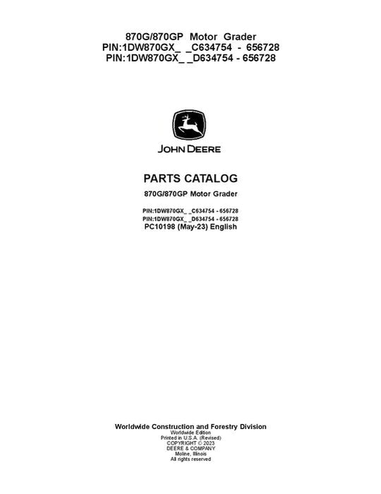 John Deere 870G, 870GP G Series Motor Graders Parts Manual - Neo Truck Manuals