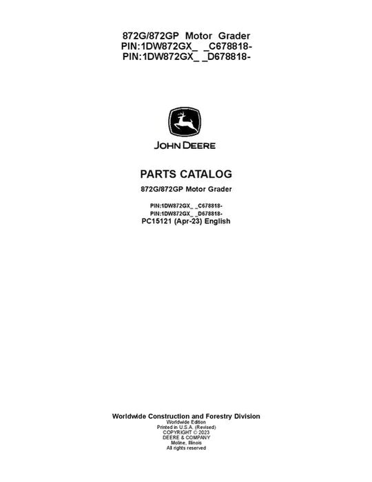 John Deere 872G, 872GP G Series Motor Graders Parts Manual - Neo Truck Manuals