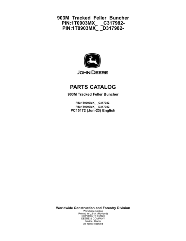 John Deere 903M Tracked Feller Buncher Parts Manual - Neo Truck Manuals