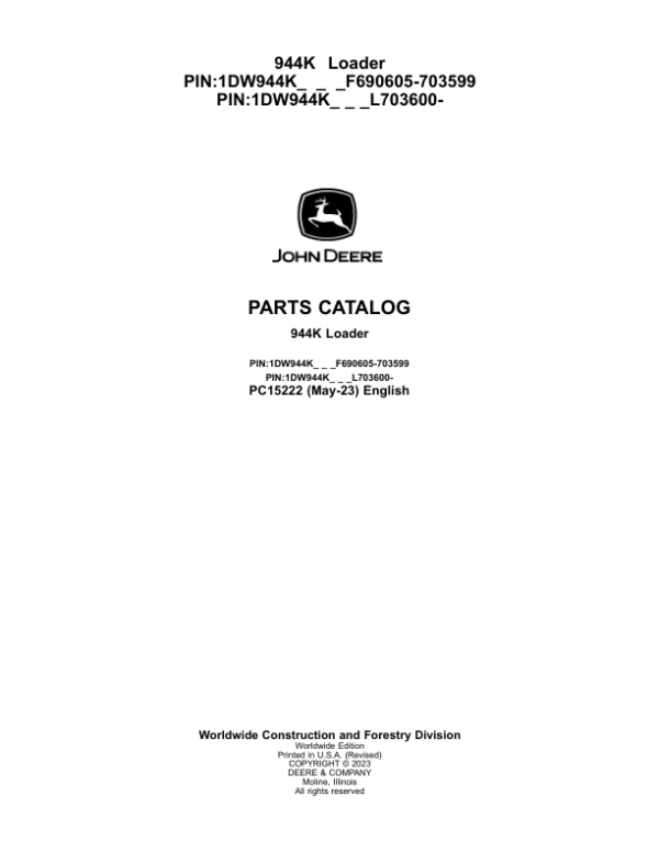 John Deere 944K Crawler Loader Parts Manual - Neo Truck Manuals