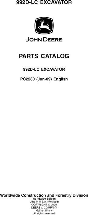 John Deere 992DLC Excavator Parts Manual - Neo Truck Manuals