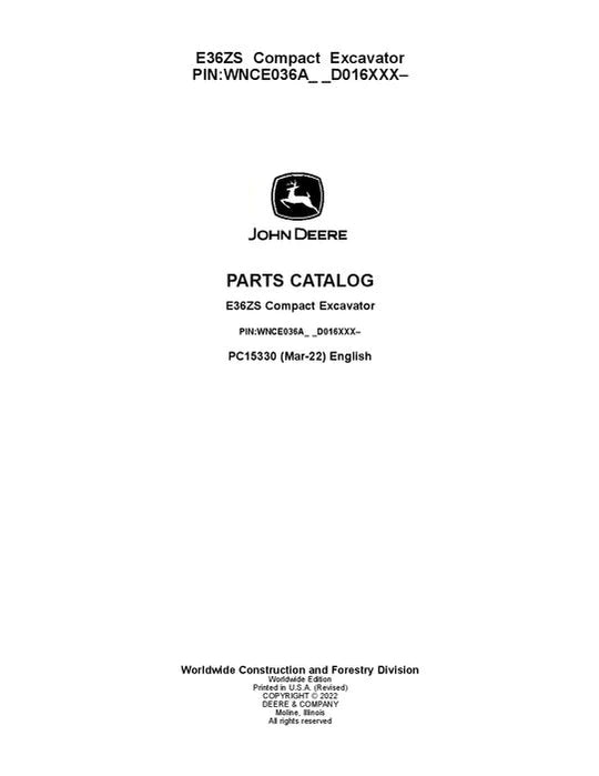 John Deere E36ZS E Series Excavator Parts Manual - Neo Truck Manuals