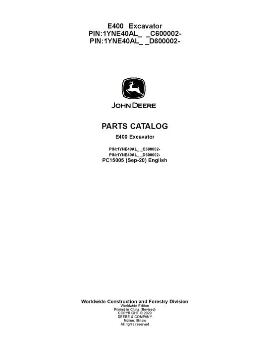 John Deere E400LC L Series Excavator Parts Manual - Neo Truck Manuals