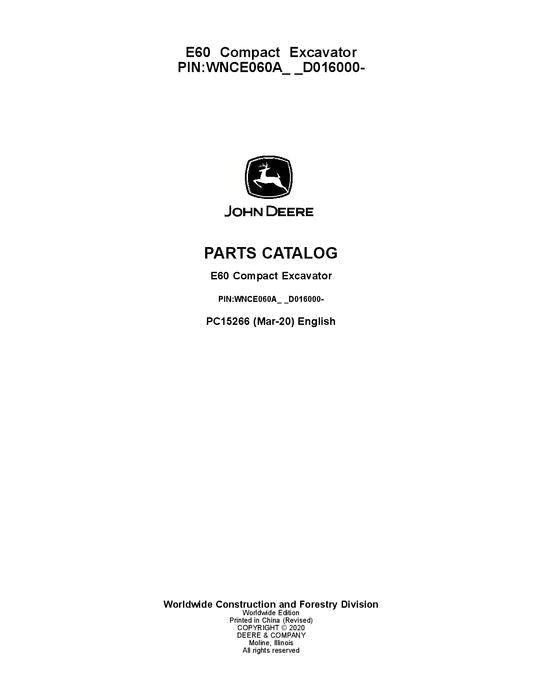John Deere E60 Series Excavator Parts Manual - Neo Truck Manuals