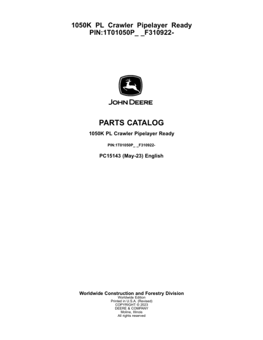 John Deere 1050K PL Crawler Loader Parts Manual - Neo Truck Manuals