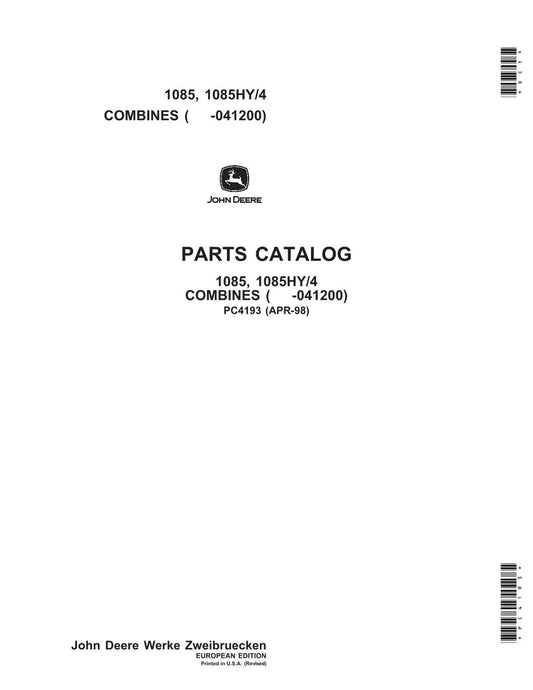 John Deere 1085 1085HY4 Combine Parts Manual - Neo Truck Manuals
