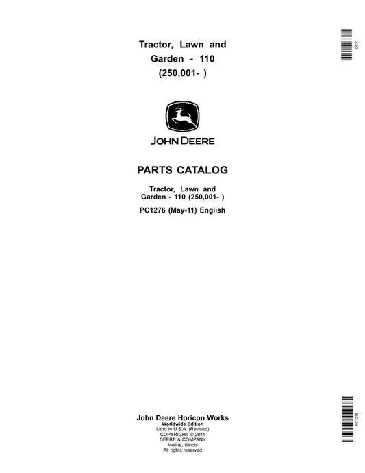 John Deere 110 110H Lawn & Garden Tractor Parts Manual - Neo Truck Manuals