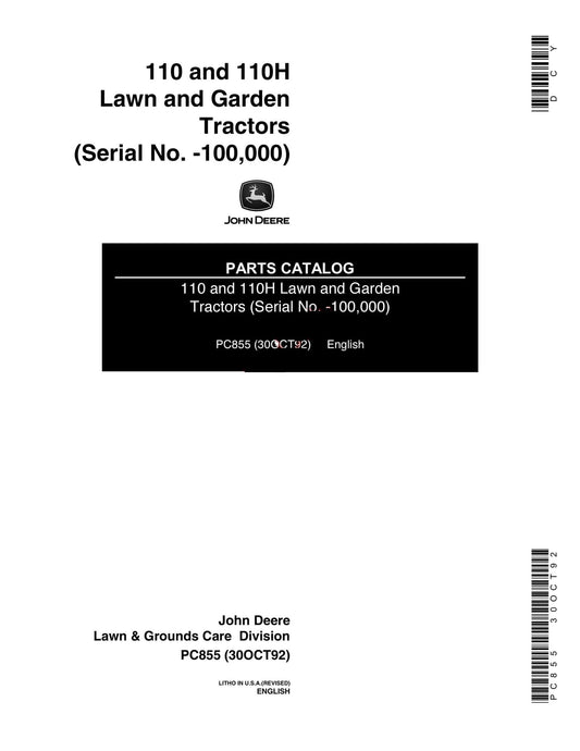 John Deere 110, 110H Lawn & Garden Tractor Parts Manual - Neo Truck Manuals
