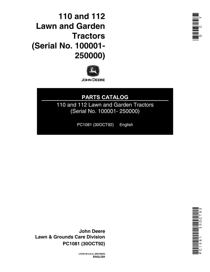 John Deere 110, 112, 112H, 110H Lawn & Garden Tractor Parts Manual - Neo Truck Manuals
