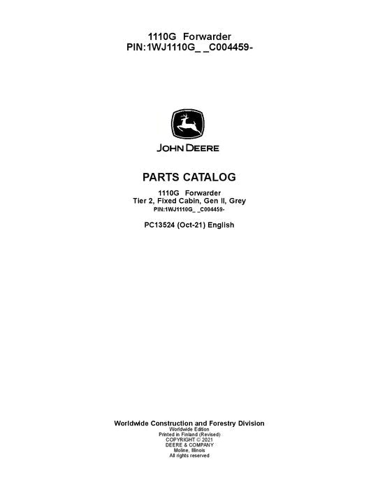 John Deere 1110E IT4 T2 FFC Forwarder Parts Manual - Neo Truck Manuals