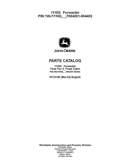 John Deere 1110G FT4 FFC Forwarder Parts Manual - Neo Truck Manuals