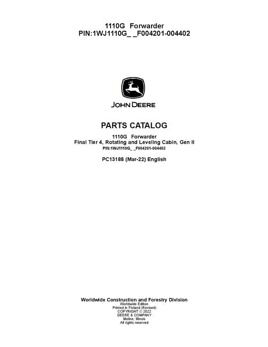 John Deere 1110G FT4 RL Forwarder Parts Manual - Neo Truck Manuals
