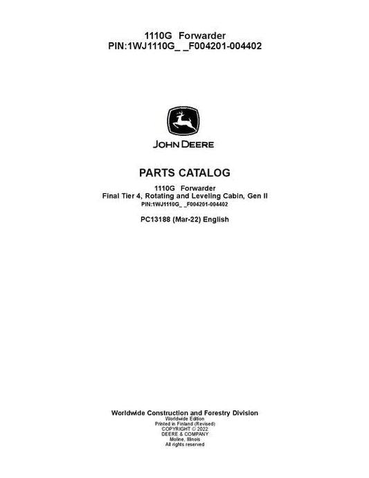 John Deere 1110G FT4 RL Forwarder Parts Manual - Neo Truck Manuals