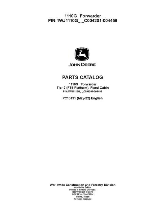 John Deere 1110G T2 FFC Forwarder Parts Manual - Neo Truck Manuals