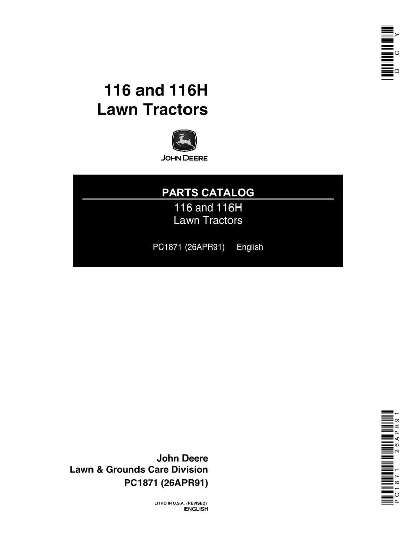 John Deere 116, 116H Lawn Tractor Parts Manual - Neo Truck Manuals