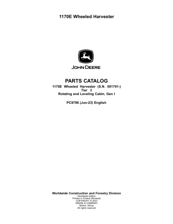 John Deere 1170E T3 Wheeled Harvester Parts Manual - Neo Truck Manuals