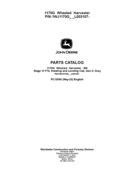 John Deere 1170G Forwarder Parts Manual - Neo Truck Manuals