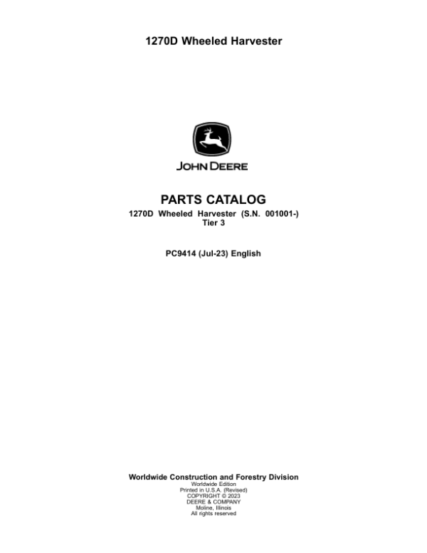 John Deere 1270D T3 Wheeled Harvester Parts Manual - Neo Truck Manuals