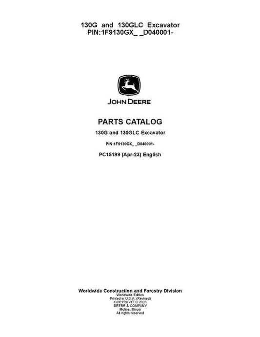 John Deere 130G, 130GLC G Series Excavator Parts Manual - Neo Truck Manuals