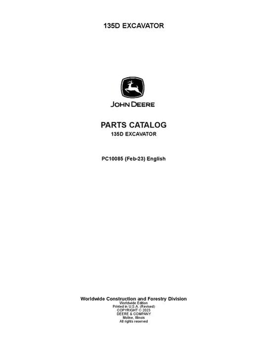 John Deere 135D D Series Excavator Parts Manual - Neo Truck Manuals
