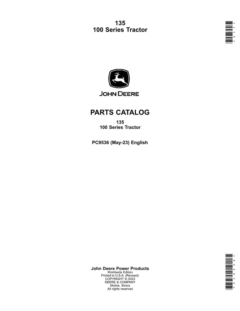 John Deere 135 100 Series Tractor Parts Manual - Neo Truck Manuals