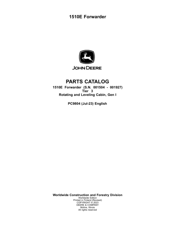 John Deere 1510E Forwarder Parts Manual - Neo Truck Manuals