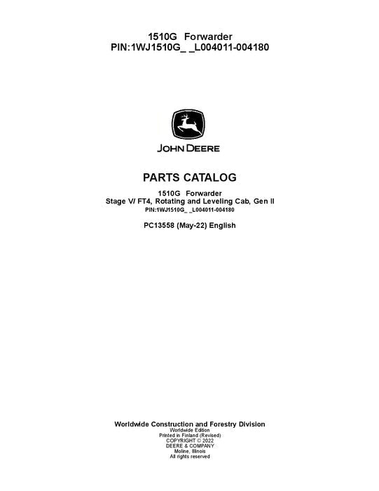 John Deere 1510G FT4 RL Forwarder Parts Manual - Neo Truck Manuals